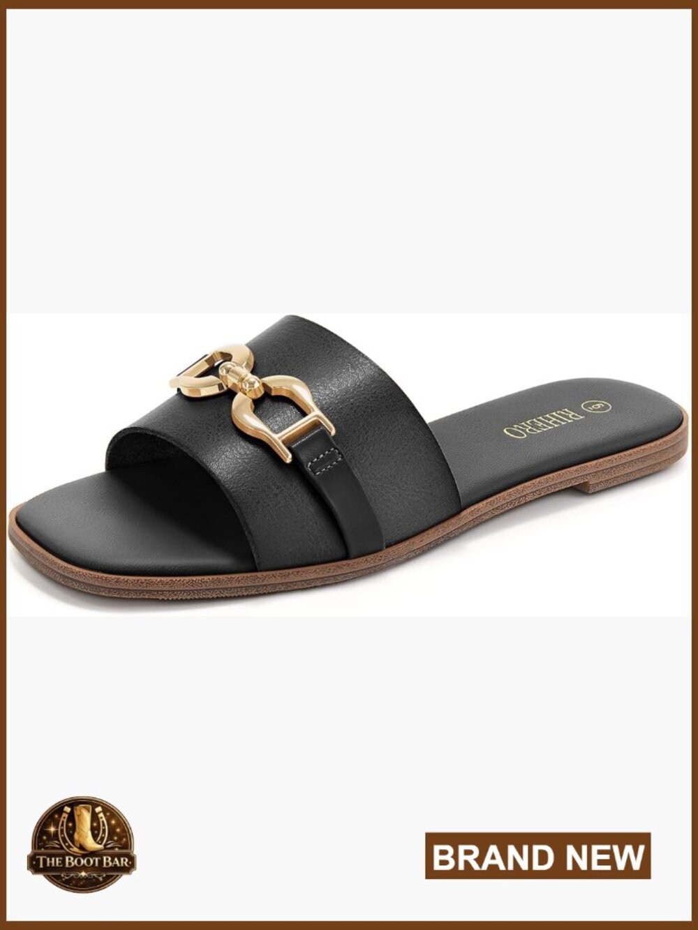 Women's Faux Leather Slide Sandals with Chain Detail Square Toe